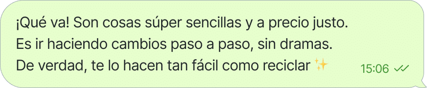 mensaje explicando que los productos sostenibles son accesibles y fáciles de usar