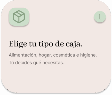 selección de tipo de caja ECOBOX con opciones de alimentación hogar cosmética e higiene